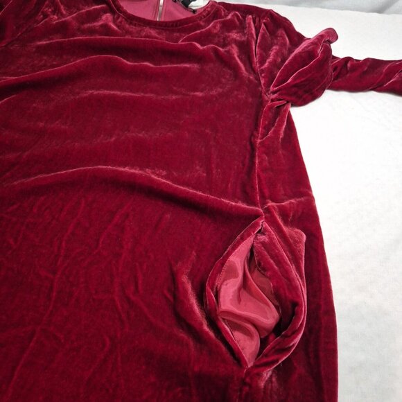 Eileen Fisher Womens Size XS Ruby Red Silk Velvet Crew Neck Knee Length Dress (3 - Picture 7 of 11